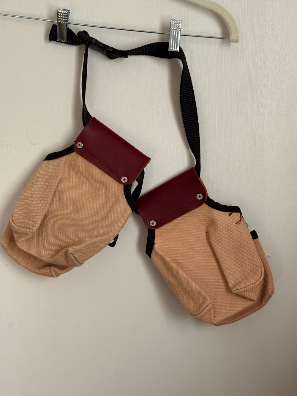 Heavy-Duty Canvas Tool Belt Pouch Set - Tan/Burgundy - Picture 6 of 7